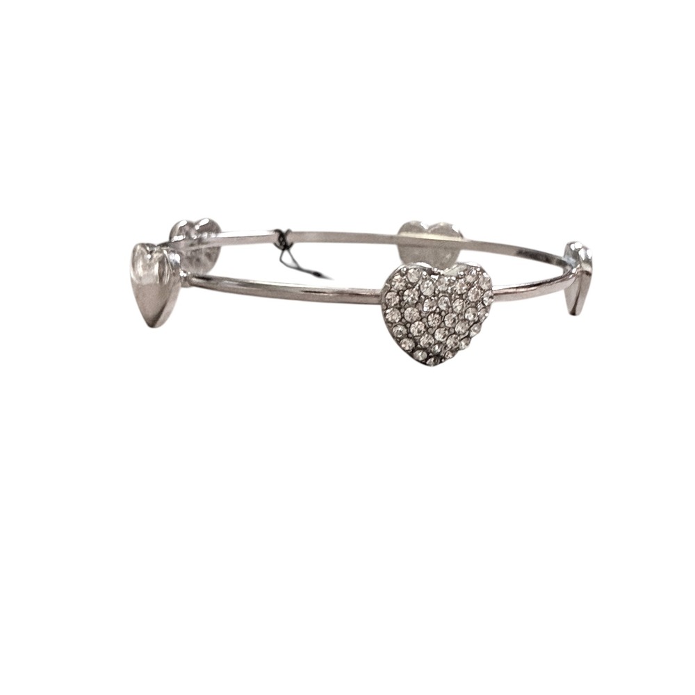 G‎ by Gennaro Silver Tone Heart Bangle Bracelet Crystal Pavé Accents 6 Inch